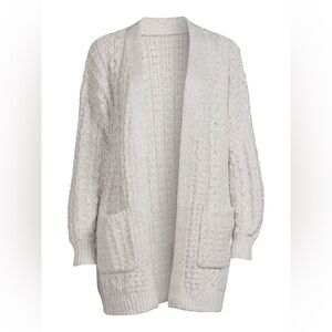 Open-Front Cable Knit Cardigan Sweater - Cream